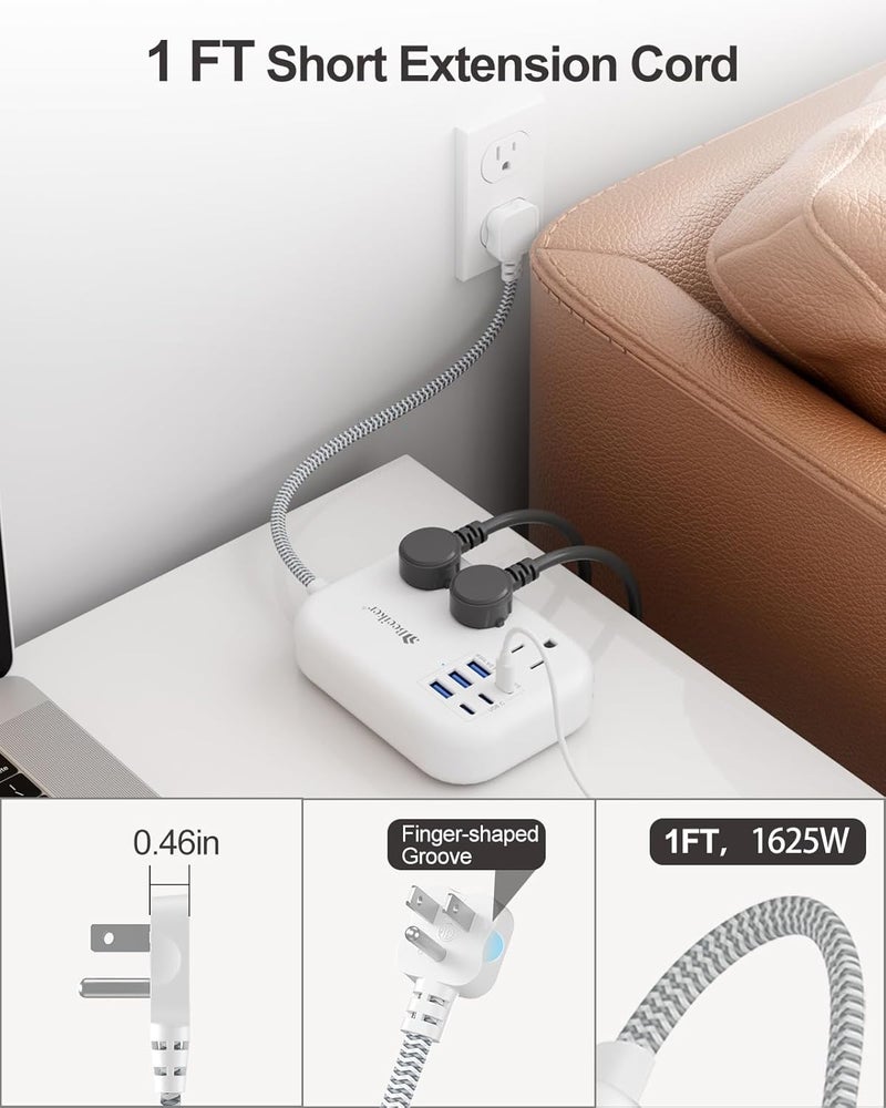 Beeiker Short Extension Cord 1 Ft- 6 USB(3 USB C) Travel Power Strip with 24W USB Charging Station and 3 Outlets, 1Ft Small Flat Plug Extension Cord Surge Protector for Travel Home College Dorm 1625W - Image 5